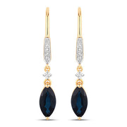 Bids.com 2.73 Carat Genuine Blue Sapphire and White Diamond 14K Yellow Gold Earrings Earrings
