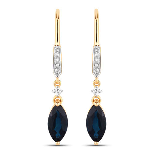 Bids.com 2.73 Carat Genuine Blue Sapphire and White Diamond 14K Yellow Gold Earrings Earrings