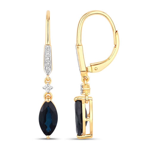 Bids.com 2.73 Carat Genuine Blue Sapphire and White Diamond 14K Yellow Gold Earrings Earrings
