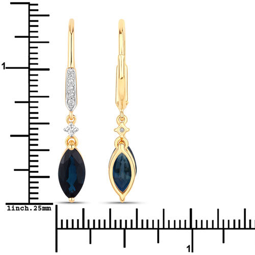 Bids.com 2.73 Carat Genuine Blue Sapphire and White Diamond 14K Yellow Gold Earrings Earrings