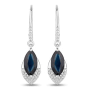 Bids.com 2.79 Carat Genuine Blue Sapphire and White Diamond 14K White Gold Earrings Earrings