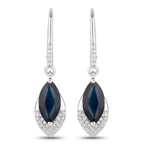 Bids.com 2.79 Carat Genuine Blue Sapphire and White Diamond 14K White Gold Earrings Earrings