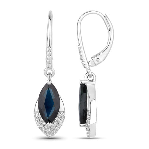 Bids.com 2.79 Carat Genuine Blue Sapphire and White Diamond 14K White Gold Earrings Earrings