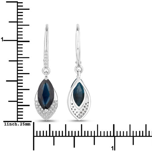 Bids.com 2.79 Carat Genuine Blue Sapphire and White Diamond 14K White Gold Earrings Earrings