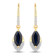 Bids.com 2.79 Carat Genuine Blue Sapphire and White Diamond 14K Yellow Gold Earrings Earrings