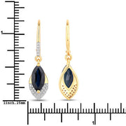 Bids.com 2.79 Carat Genuine Blue Sapphire and White Diamond 14K Yellow Gold Earrings Earrings