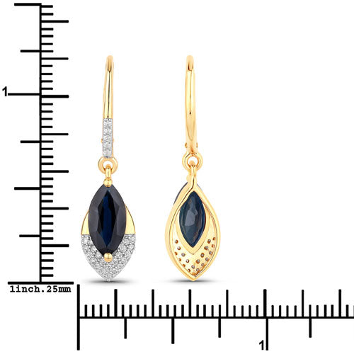 Bids.com 2.79 Carat Genuine Blue Sapphire and White Diamond 14K Yellow Gold Earrings Earrings