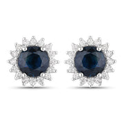 Bids.com 2.38 Carat Genuine Blue Sapphire and White Diamond 14K White Gold Earrings Earrings