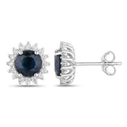 Bids.com 2.38 Carat Genuine Blue Sapphire and White Diamond 14K White Gold Earrings Earrings