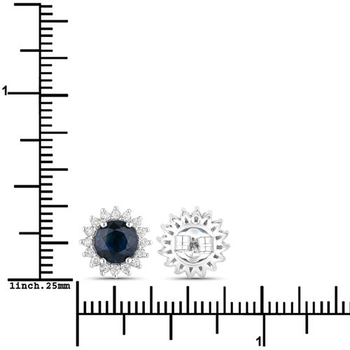 Bids.com 2.38 Carat Genuine Blue Sapphire and White Diamond 14K White Gold Earrings Earrings
