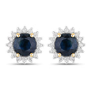 Bids.com 2.38 Carat Genuine Blue Sapphire and White Diamond 14K Yellow Gold Earrings Earrings