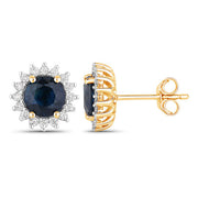 Bids.com 2.38 Carat Genuine Blue Sapphire and White Diamond 14K Yellow Gold Earrings Earrings