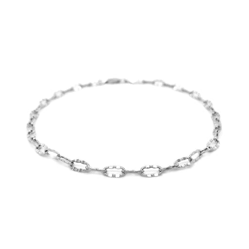 Bids.com 14k White Gold Anklet with Fancy Hammered Oval Links Accessories