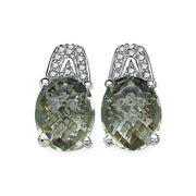 Bids.com 5.25 Carat Genuine Green Amethyst and 0.15 ct.t.w Genuine Diamond Accents Sterling Silver Earrings Earrings