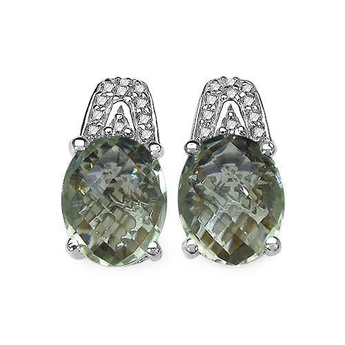 Bids.com 5.25 Carat Genuine Green Amethyst and 0.15 ct.t.w Genuine Diamond Accents Sterling Silver Earrings Earrings
