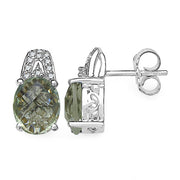 Bids.com 5.25 Carat Genuine Green Amethyst and 0.15 ct.t.w Genuine Diamond Accents Sterling Silver Earrings Earrings