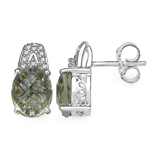 Bids.com 5.25 Carat Genuine Green Amethyst and 0.15 ct.t.w Genuine Diamond Accents Sterling Silver Earrings Earrings