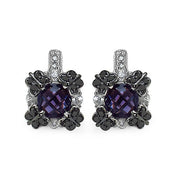 Bids.com 2.67 Carat Genuine Amethyst White Sapphire & Black Diamond .925 Sterling Silver Earrings Earrings