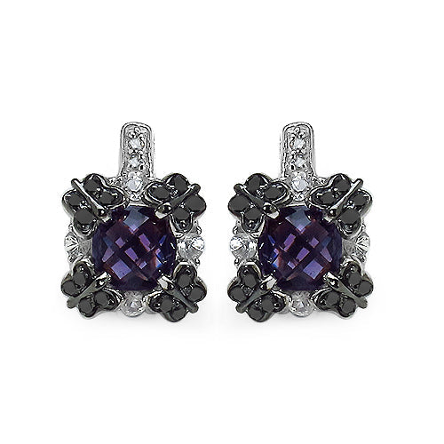 Bids.com 2.67 Carat Genuine Amethyst White Sapphire & Black Diamond .925 Sterling Silver Earrings Earrings