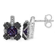 Bids.com 2.67 Carat Genuine Amethyst White Sapphire & Black Diamond .925 Sterling Silver Earrings Earrings