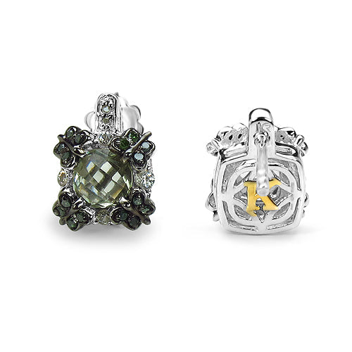 Bids.com 2.91 Carat Genuine Green Amethyst, White Sapphire & Green Diamond .925 Sterling Silver Earrings Earrings