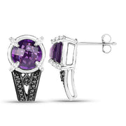 Bids.com 3.61 Carat Genuine Amethyst, Black Diamond and White Diamond .925 Sterling Silver Earrings Earrings