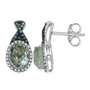 Bids.com 2.55 Carat Genuine Green Amethyst, Green Diamond & White Diamond .925 Sterling Silver Earrings Earrings