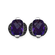 Bids.com 3.14 Carat Genuine Amethyst & Black Diamond .925 Sterling Silver Earrings Earrings