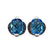 Bids.com 3.74 Carat Genuine Blue Topaz & Black Diamond .925 Sterling Silver Earrings Earrings