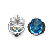 Bids.com 3.74 Carat Genuine Blue Topaz & Black Diamond .925 Sterling Silver Earrings Earrings