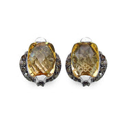 Bids.com 3.14 Carat Genuine Citrine & Black Diamond .925 Sterling Silver Earrings Earrings