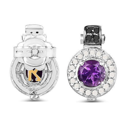 Bids.com 2.29 Carat Genuine Amethyst, Black Diamond and White Diamond .925 Sterling Silver Earrings Earrings