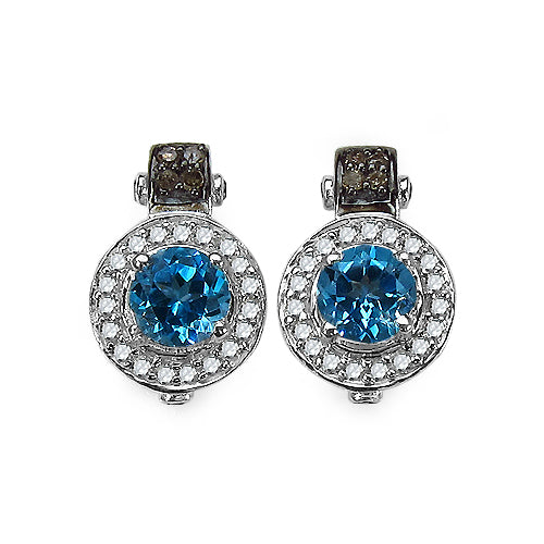 Bids.com 1.20 Carat Genuine Swiss Blue Topaz and 0.30 ct.t.w Genuine Diamond Accents Sterling Silver Earrings Earrings