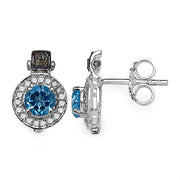 Bids.com 1.20 Carat Genuine Swiss Blue Topaz and 0.30 ct.t.w Genuine Diamond Accents Sterling Silver Earrings Earrings