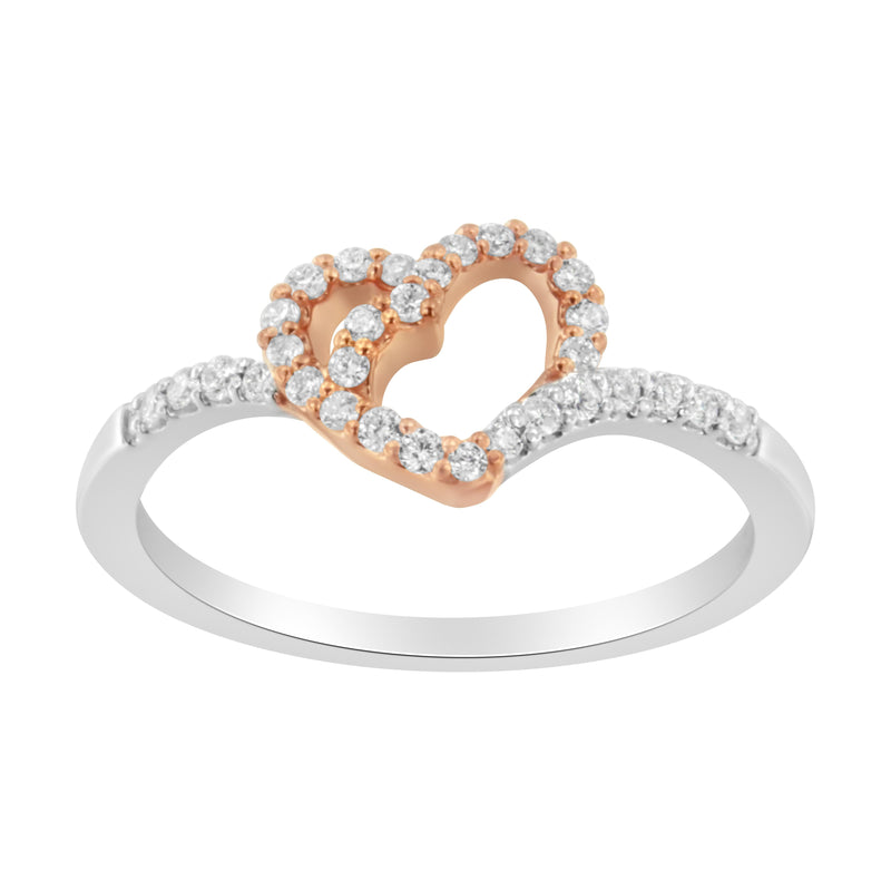 Bids.com 10K Rose Gold over .925 Sterling Silver 1/5 Cttw Diamond Two Tone Open Heart Promise or Fashion Ring (I-J Color, I2-I3 Clarity) - Size 6 Rings