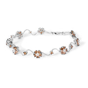 Bids.com 10K White Gold 4.0 Cttw Champagne and White Diamond Floral Cluster and Station Link Bracelet (H-I Color, SI2-I1 Clarity) - 7" Inches Bracelets