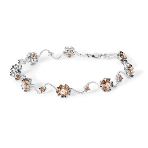 Bids.com 10K White Gold 4.0 Cttw Champagne and White Diamond Floral Cluster and Station Link Bracelet (H-I Color, SI2-I1 Clarity) - 7" Inches Bracelets