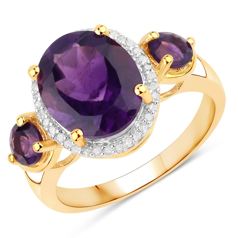 Bids.com 3.82 Carat Genuine Amethyst and White Diamond .925 Sterling Silver Ring Rings