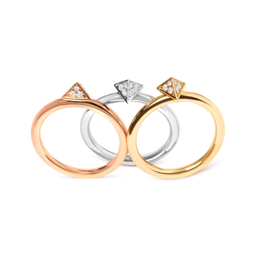 Bids.com 14K Tri Color Gold 1/3 Cttw Diamond Pyramid Stackable Band Ring Set (G-H Color, SI1-SI2 Clarity) - Size 7 Rings