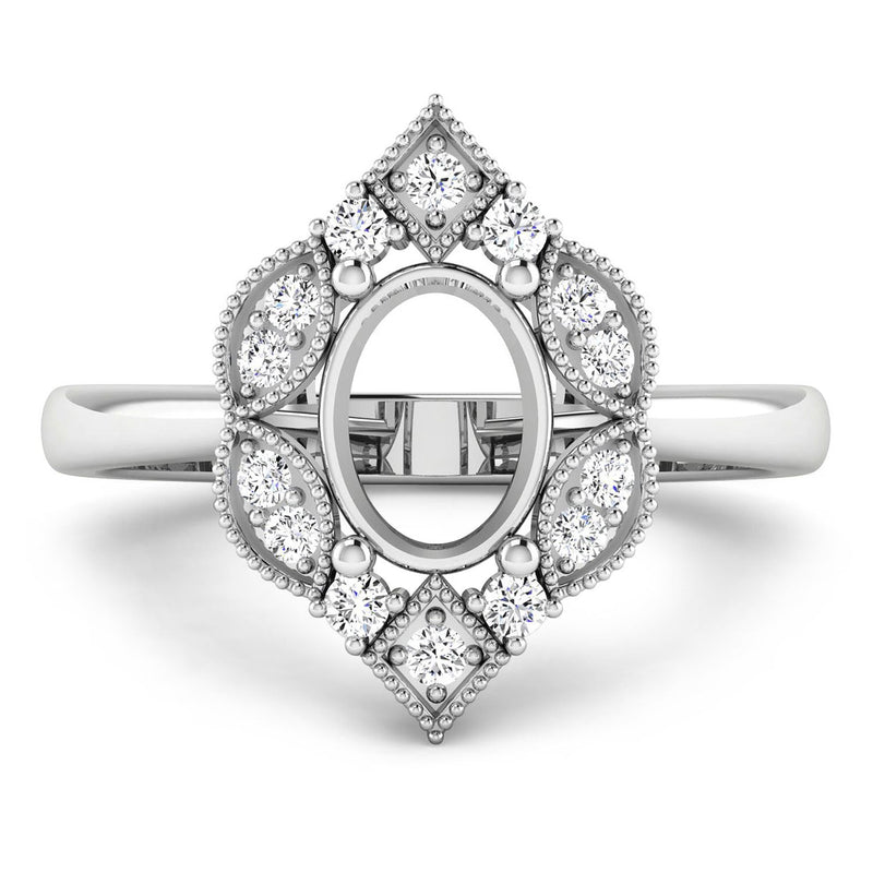 Bids.com 0.20 Carat Genuine White Diamond 14K White Gold Semi Mount Ring - holds 8x6mm Oval Gemstone Rings