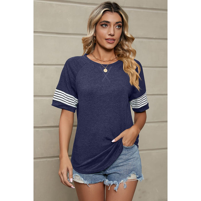 Striped Round Neck Short Sleeve T-Shirt