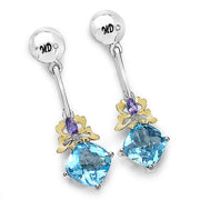 Bids.com 5.55 Carat Genuine Blue Topaz, Amethyst & White Diamond .925 Sterling Silver Earrings Earrings