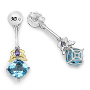 Bids.com 5.55 Carat Genuine Blue Topaz, Amethyst & White Diamond .925 Sterling Silver Earrings Earrings