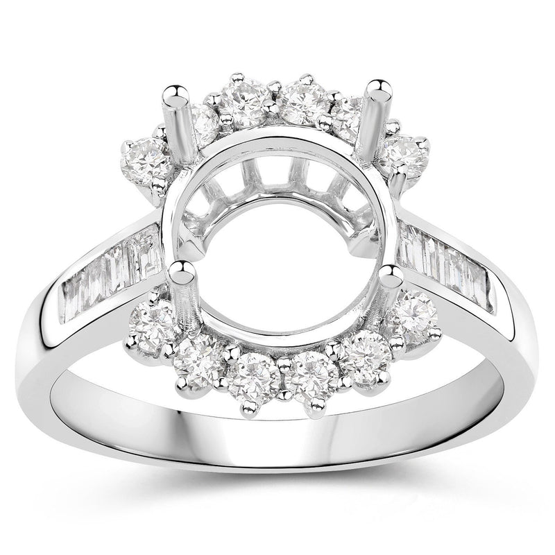 Bids.com 0.58 Carat Genuine White Diamond 14K White Gold Semi Mount Ring - holds 9.00mm Round Gemstone Rings