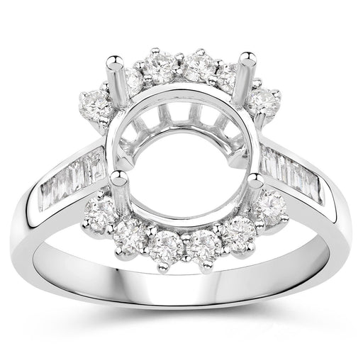 Bids.com 0.58 Carat Genuine White Diamond 14K White Gold Semi Mount Ring - holds 9.00mm Round Gemstone Rings