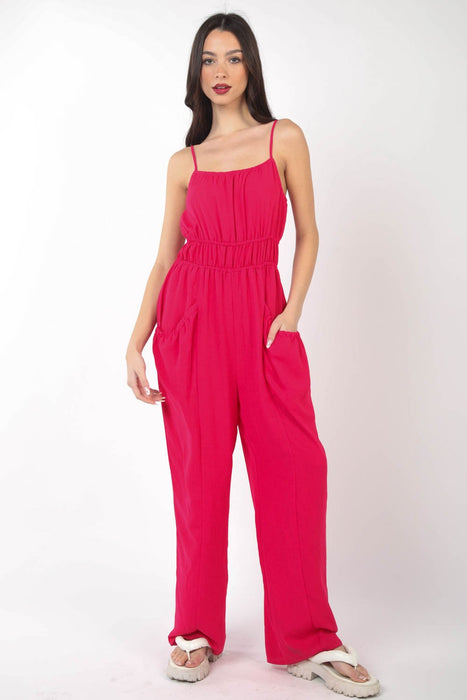 VERY J Pintuck Detail Woven Sleeveless Jumpsuit