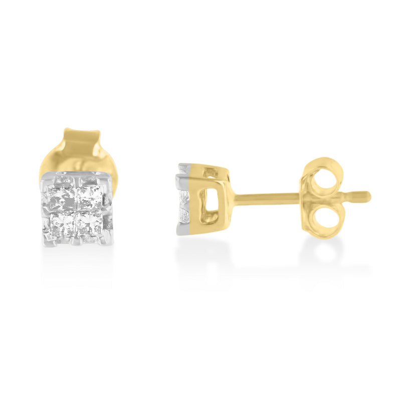 Bids.com 10k Yellow Gold Princess Diamond Quad Stud Earrings (1/4 cttw, J-K Color, I2-I3 Clarity) Earrings