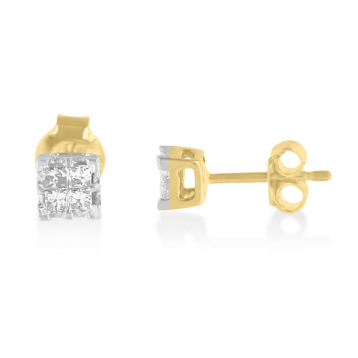 Bids.com 10k Yellow Gold Princess Diamond Quad Stud Earrings (1/4 cttw, J-K Color, I2-I3 Clarity) Earrings