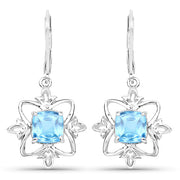 Bids.com 5.30 Carat Genuine Swiss Blue Topaz .925 Sterling Silver Earrings Earrings