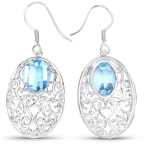Bids.com 10.72 Carat Genuine Blue Topaz .925 Sterling Silver Earrings Earrings